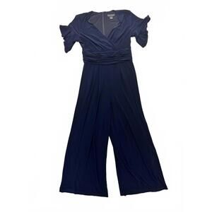 Jessica Howard Navy Blue Short Sleeve Jumpsuit - Petite Small